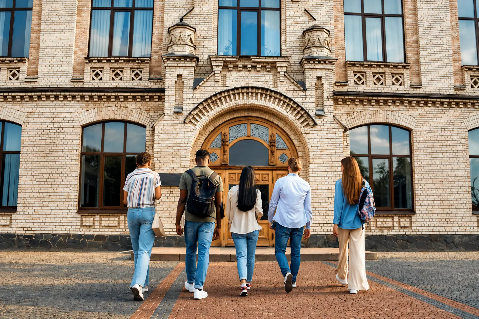 students walking to university